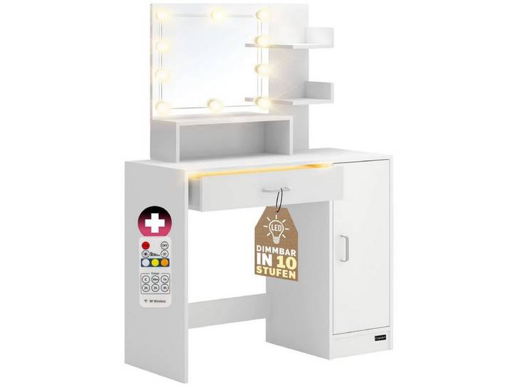 Casaria Schminktisch Jocelyn (1-St), mit Spiegel und LED Beleuchtung Schminkkommode Schublade 90x40cm Weiß