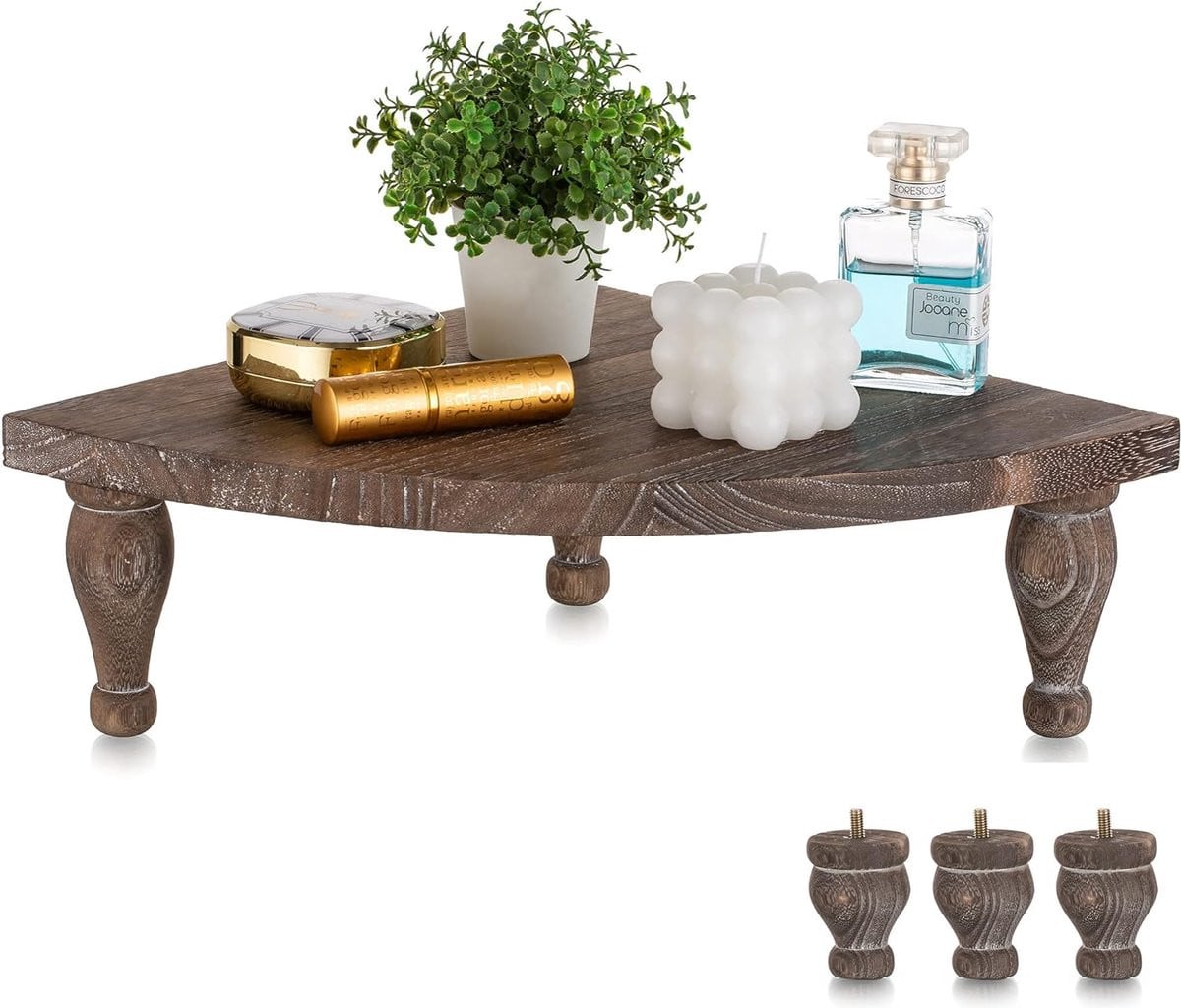 Decoratief houten dienblad met standaard in bruin, Vintage rustiek serveerblad voor keuken en badkamer