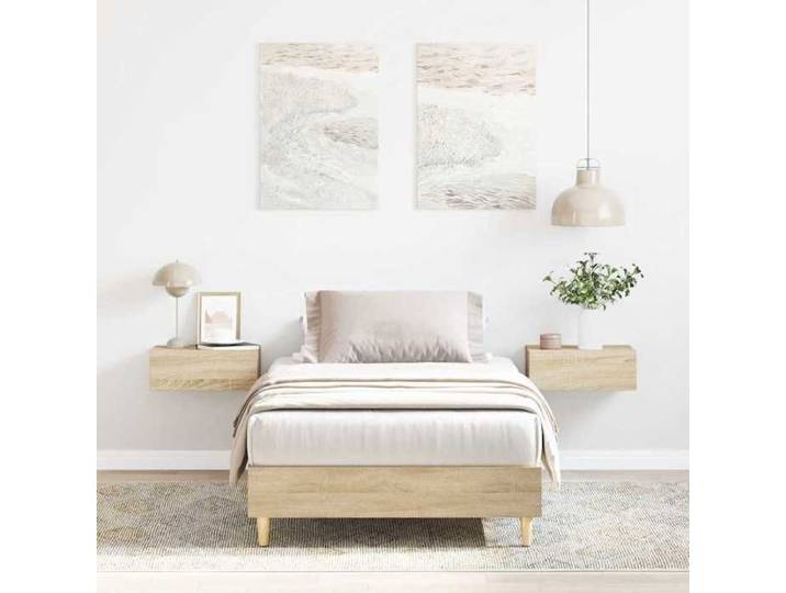 Cadre lit chêne sonoma 75x190 cm teinte claire style scandinave chambre compacte durable
