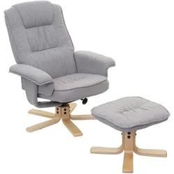 Relaxsessel H56, Fernsehsessel TV-Sessel mit Hocker, Stoff/Textil, MVG-zertifiziert ~ hellgrau