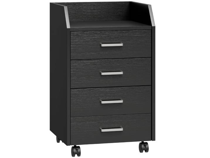 Caisson de bureau mobile 4 tiroirs rangement bois noir