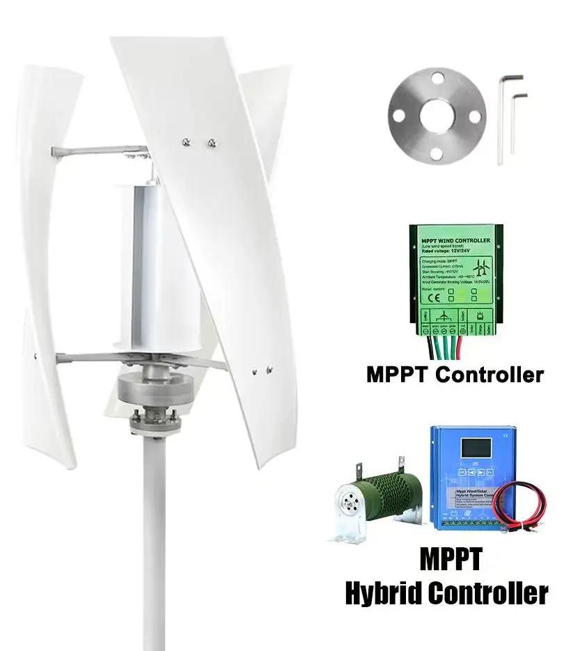 Vertikale Kleinwindkraftanlage - 3000W 24V Windturbinen Generator - Off-Grid System - Wind-Solar Hybridregler - Geringe Geräuschentwicklung - Ohne Montagefuß