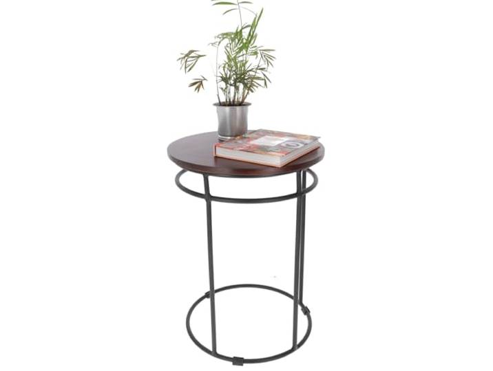 Beistelltisch rund mit Nussbaum-Holzplatte und Metallfüßen, Modell 8