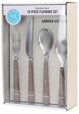 Martha Stewart Cape Bay 16 Piece Stainless Steel Silverware Set with Beige Handles