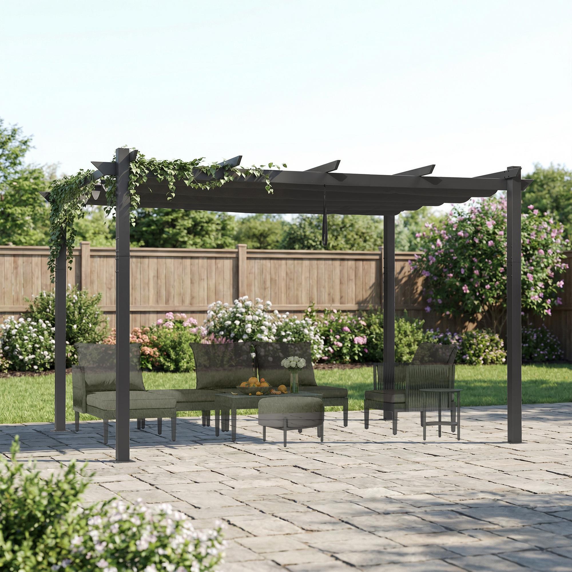 PURPLE LEAF Aluminium Pergola 4x3 m Schiebedach, Wasserdicht, UV-Schutz, Grau
