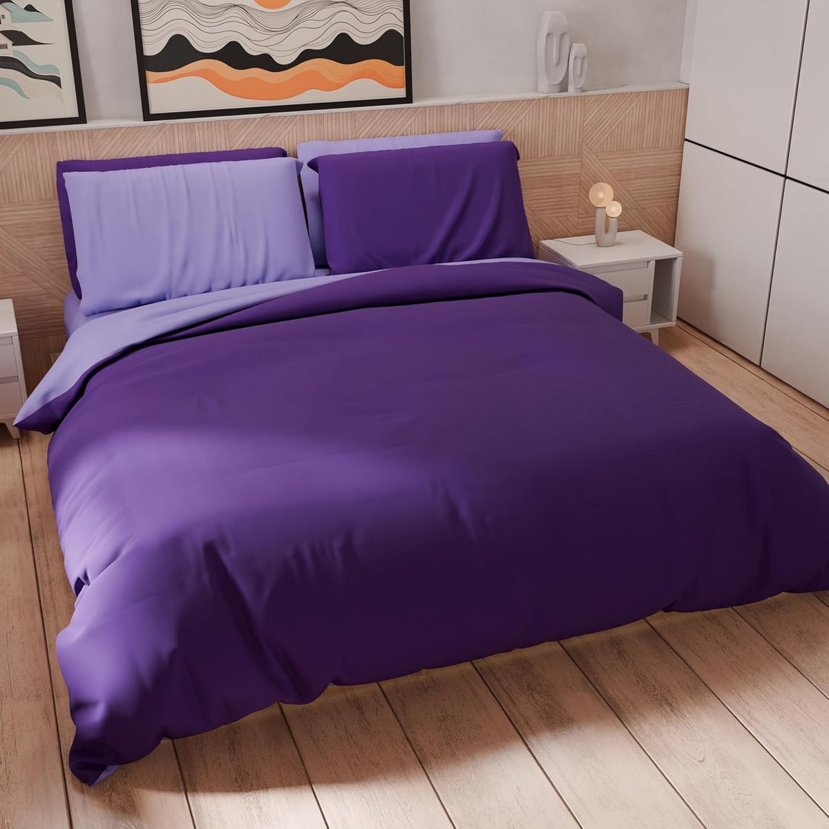 Paars microvezel eenpersoons dekbedovertrek set 160x200 cm