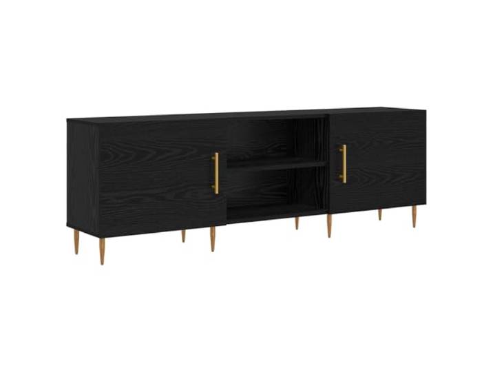 Roanoer TV Lowboard Schwarz Eichen-Optik 150x30x50 cm Fernsehtisch Schlankes Sideboard mit 2 Türen und Fächern für Wohnzimmer und Schlafzimmer. Viel Stauraum für Medientechnik.