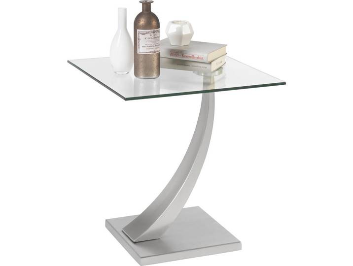 Xora Beistelltisch, Silber, Metall, Glas, quadratisch, eckig, Bodenplatte, 50x45.5x45.5 cm, Wohnzimmer, Wohnzimmertische, Beistelltische, Beistelltische Metall