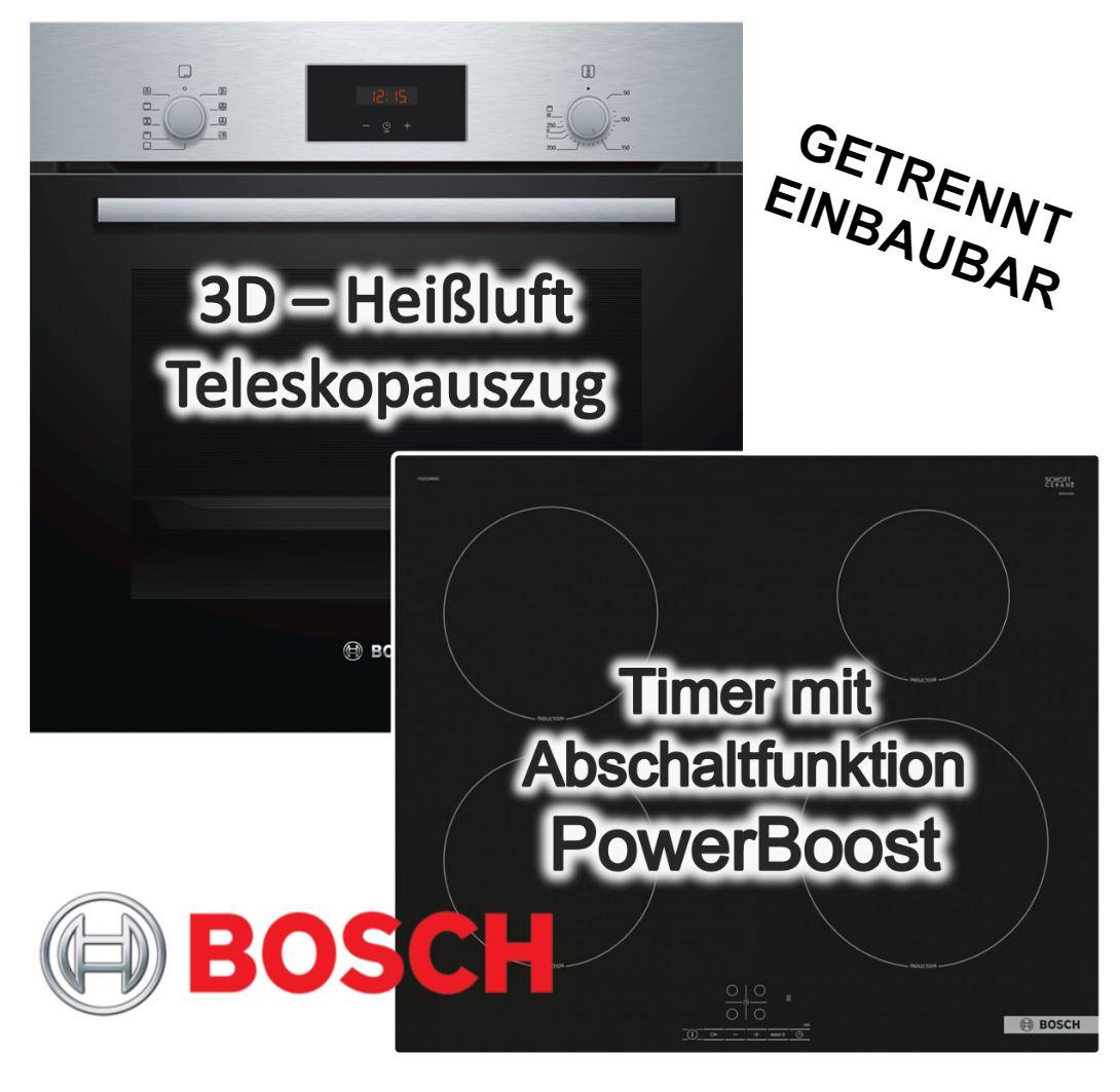 Herdset BOSCH Einbau-Backofen Teleskopauszug 3D-Heißluft + Induktionskochfeld Booster autark 60 cm