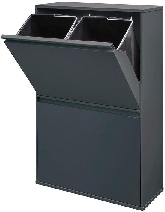 Recyclingbehälter - Müllbehälter für den Hausgebrauch - Mülltrennung - 4 Fächer - 68 Liter - Anthrazitfarben