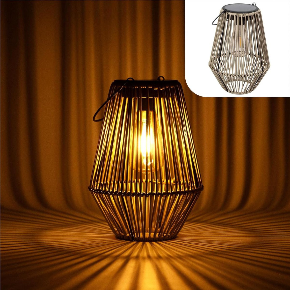 Waterdichte solar-tuinlamp met rattanlook en LED in beige