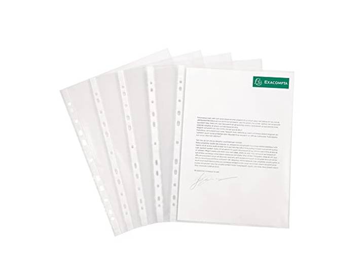 Exacompta 100 Pochettes Perforées en PVC Lisse 8/100ème Incolore