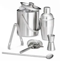 Relaxdays Cocktailset Edelstahl und Eisbehälter Silber