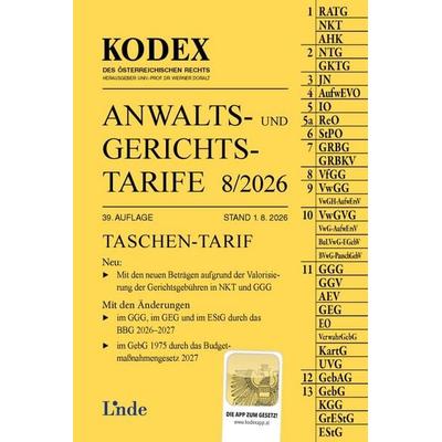 KODEX Anwalts- und Gerichtstarife 8/2026, Taschenbuch von Dietmar Dokalik, Linde, 978-3-7073-5554-3