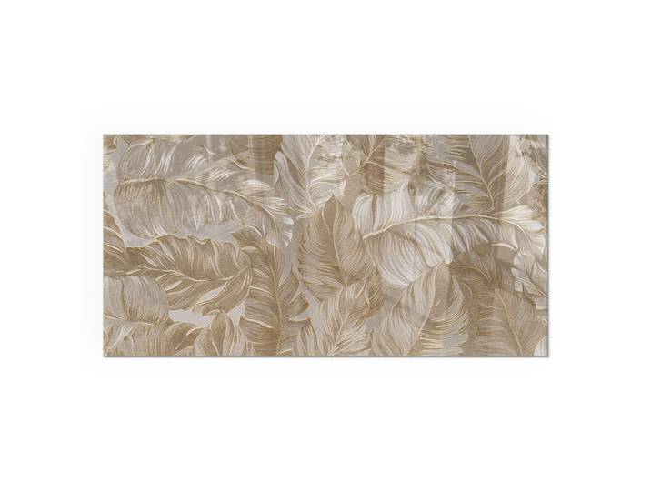 Tulup Kaminbodenplatte 140x70 cm - Blätter in subtilen Mustern, Beige, Glas, Rechteckig, 140x70x0.4 cm, Elektrogeräte, Heizgeräte, Elektrokamine