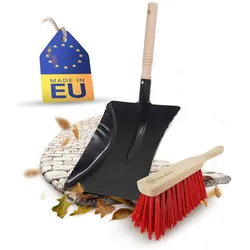 Kehrblech Set Kehrblechgarnitur Handfeger ELASTONBORSTEN und Kehrblech Metall schwarz lackiert Kehrblechbesen zum Aufkehren Handkehrset Kehrblechset Kehrschaufel Feger und Kehrblech