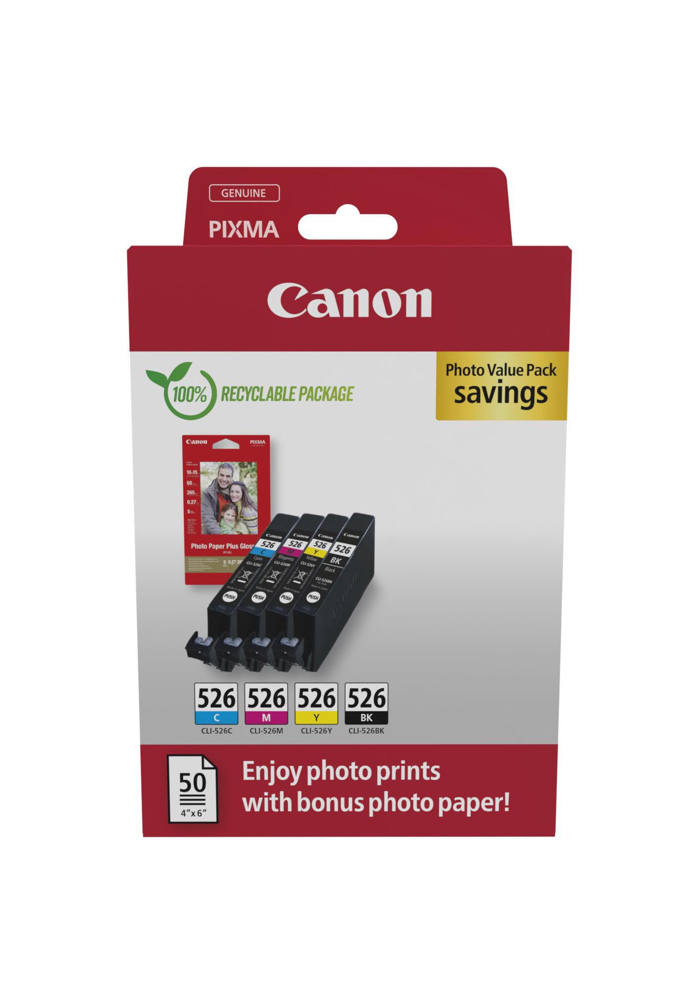 Canon CLI-526 Original Druckerpatronen (BK/C/M/Y) 4540B019 + Fotopapier Value Pack