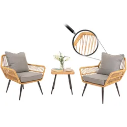 Poly-Rattan Garnitur MCW-N34, Balkon-Set Gartengarnitur Sitzgruppe Stuhl Beistelltisch ~ dunkelgrau
