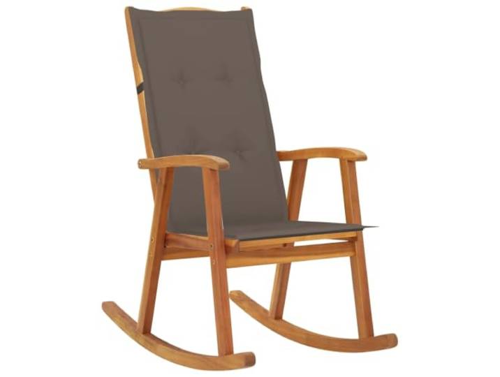 KUTYWEXFM Schaukelstuhl aus Akazienholz mit Auflage, 57x100x117 cm Bequeme Sitzgelegenheit für Wohnzimmer und Terrasse, inklusive passender Polsterung in Taupe zum Entspannen.