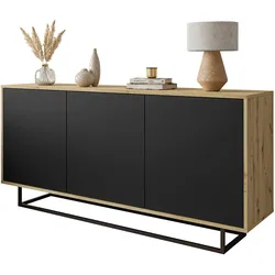 KOMMODE SANAYI II Eiche Artisan/Schwarz aun Schwarzenem Gestell