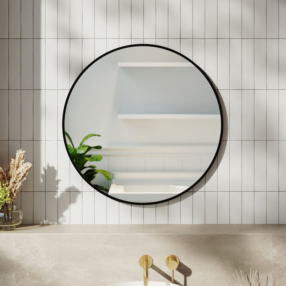 Willa Arlo Interiors Baum Nordic Round Bathroom Framed Mirror Wall Hanging Black 70cm H x 70cm W x 3.5cm D
