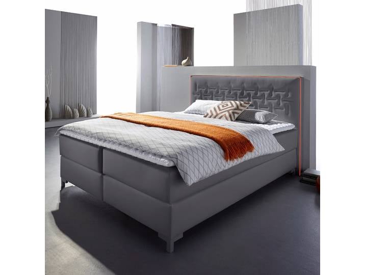 Boxspringbett, Kunstleder, Anthrazit/Orange, 169×212 cm, Mit Aufwendig Gestepptem Kopfteil, Modern, Inosign