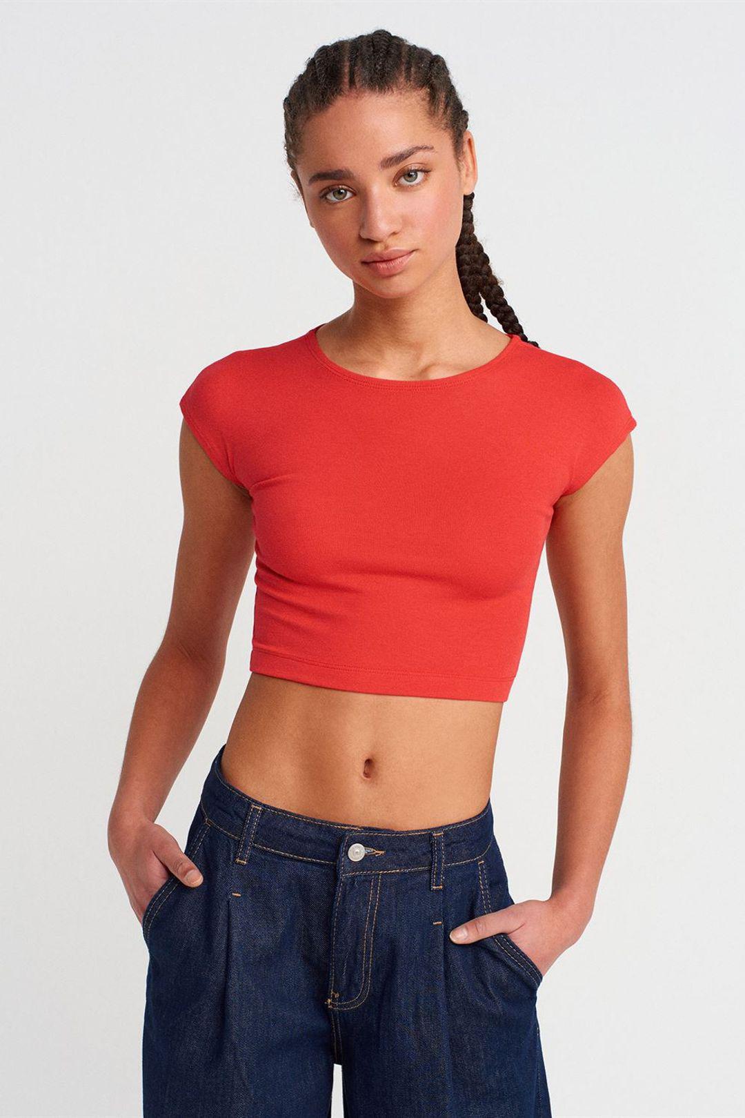 Schlanke Passform Crop-Jersey-Bluse