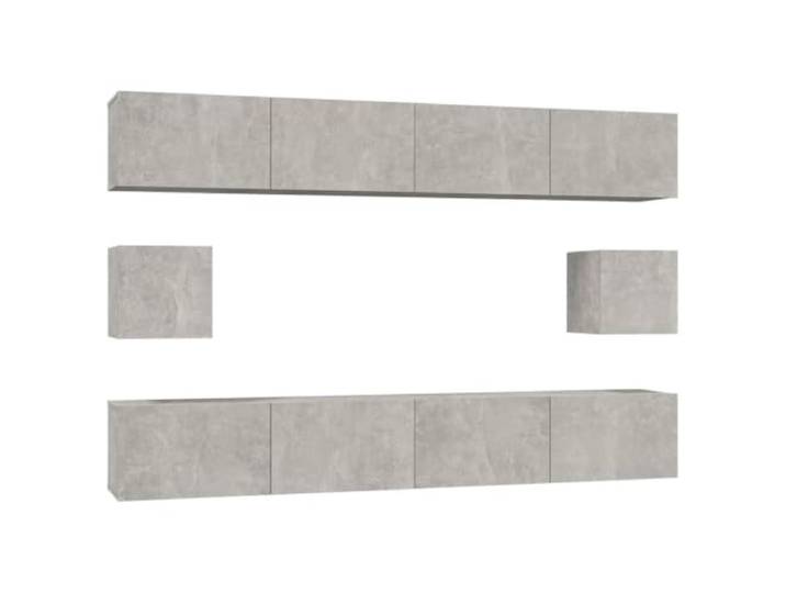 KUPTYERFG 6-TLG. TV-Schrank Set Wandmontage Betongrau Holzwerkstoff Modularer Hängeschrank für Wohnzimmer und Schlafzimmer: Bietet geschlossenen Stauraum für Medien und Zeitschriften.
