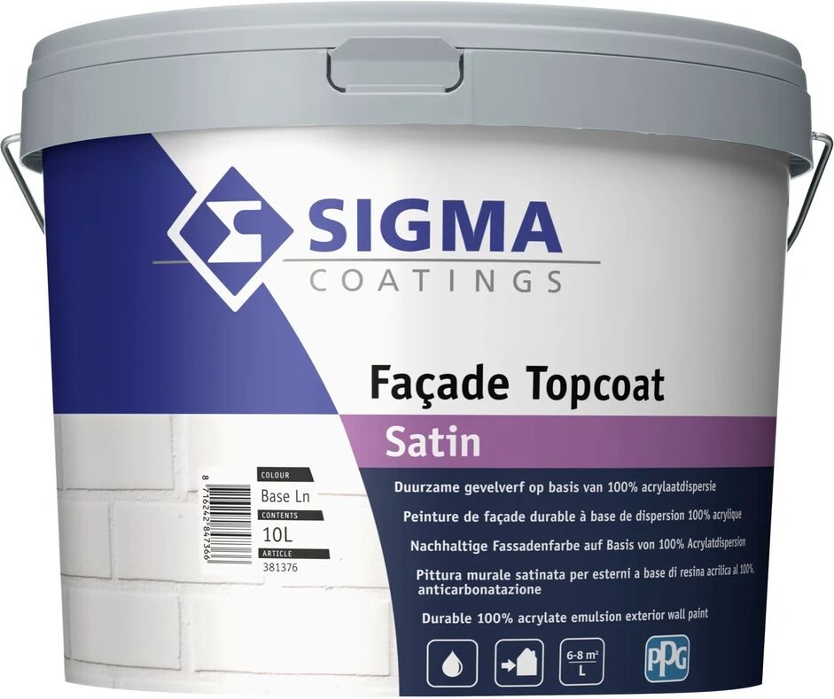 Sigma Façade Topcoat Satin - 5 Liter - Wit / Kleur   8713585017166   Verf