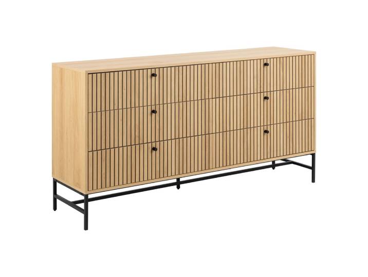 Commode rectangulaire 6 tiroirs effet tasseaux beige