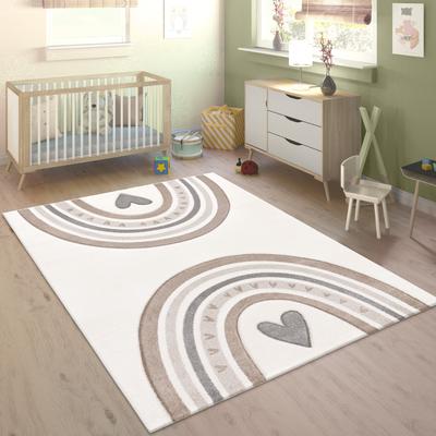 Paco Home Kids Rug for Nursery with Rainbows & Hearts in Cream Pastel