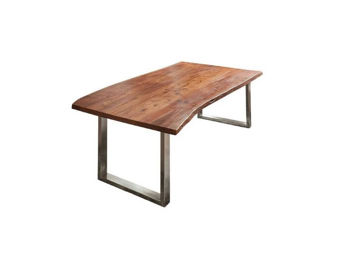 SAM® Baumkantentisch Bernhard, massives Akazienholz, natürliche Baumkante, Metallgestell U-Form