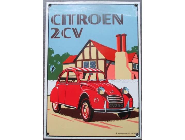 Plaque émaillée - Citroën - 2CV - Rouge - 25x18 cm - Décoration vintage extérieure