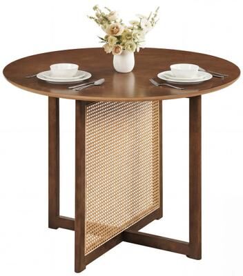 Costway 37.5 Inch Round Dining Table with Cross Pedestal Base-Walnut
