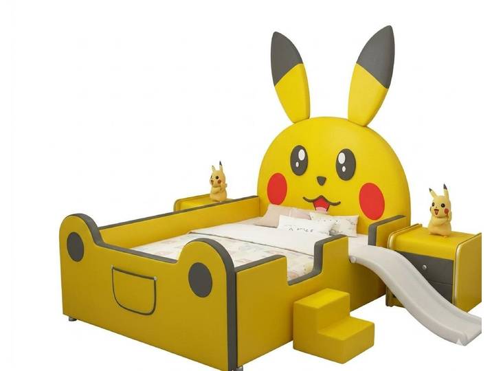 JVmoebel Kinderbett Gelbes Pikachu-Kinderbett mit Rutsche und Treppe multifunktional, Made in Europa