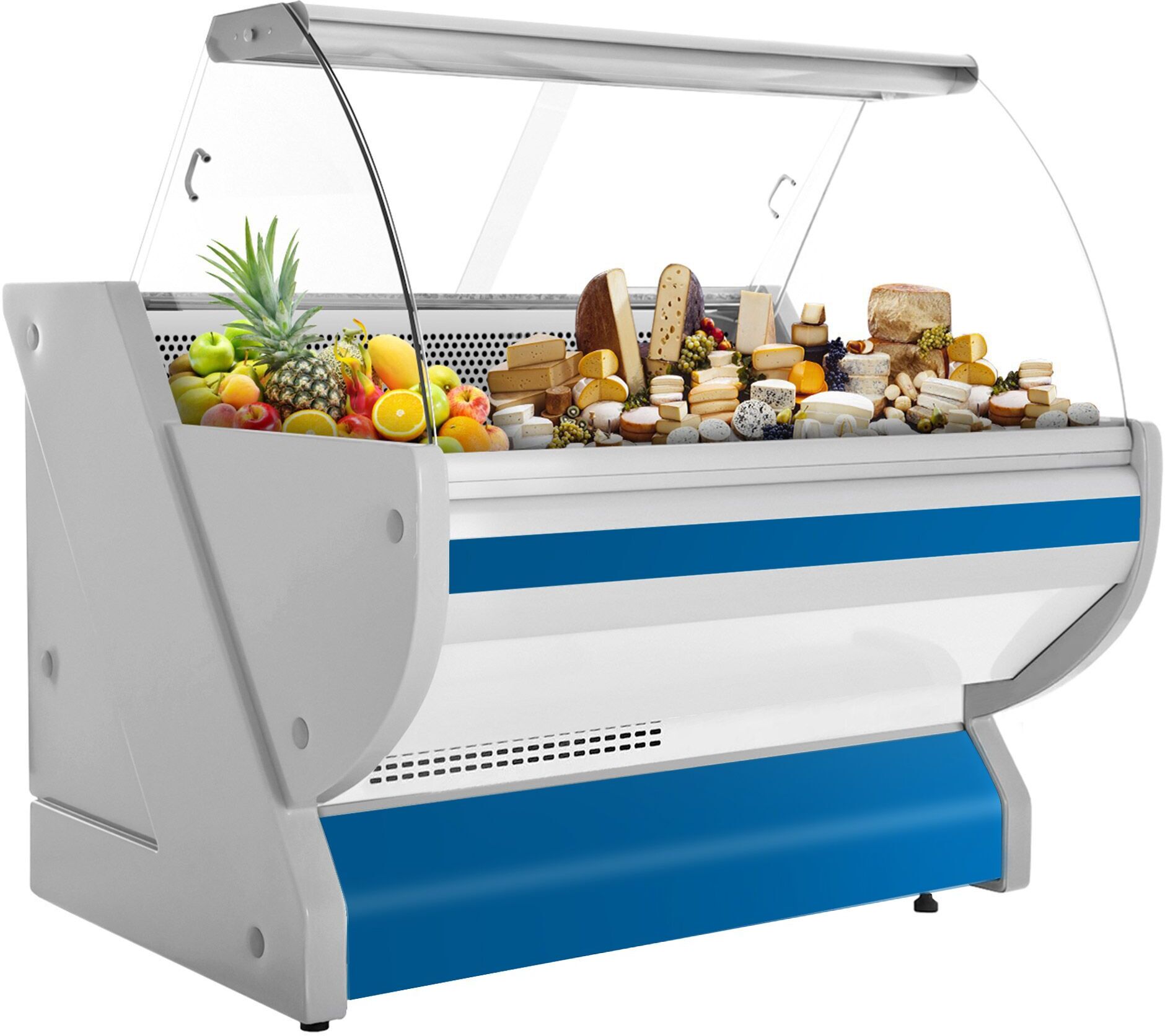 GGM Gastro Koeltoonbank - 1325x1150mm - 260 liter - kleur blauw - gebogen ruit - granitenn werkblad blauw