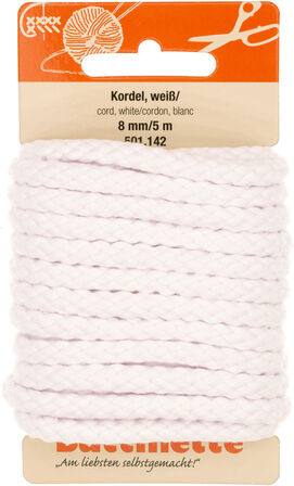 buttinette Baumwoll-Kordel für Bekleidung, weiß, 8 mm Ø, Länge: 5 m