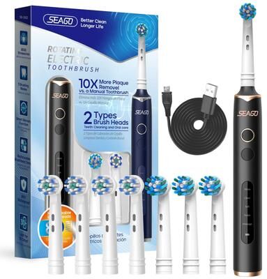 Uplift Essentials Rotating Electric Toothbrush With 8 Heads 5 Modes And Smart Timer black