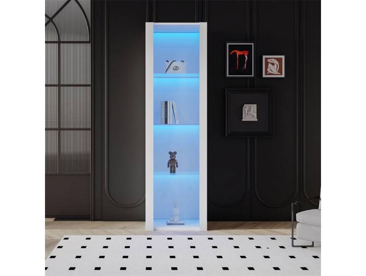 DRIPEX Vitrine Blanche avec éclairage LED Meuble de Rangement avec Etagères en verre 55×38×166 cm