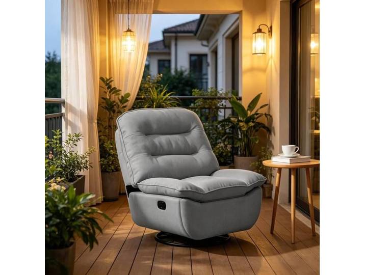 ULEVR fauteuil de relaxation pivotant gris en tissu avec repose-pieds 360° 150 kg