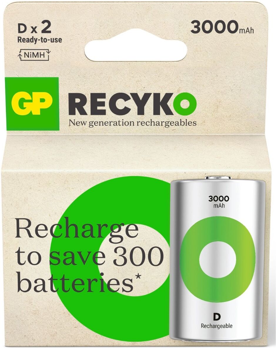 GP Batteries GP Recyko Rechargeable D Batteries 3000mAh 2-Pack