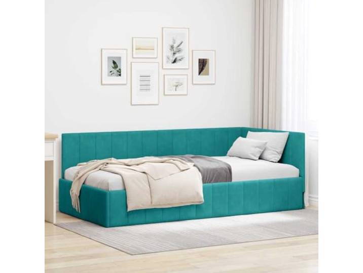 YUOTYRKTEJRSG Samt L förmig platzsparend Eckbett 90x200 cm Türkis Eckbettgestell mit Kopfteil Türkis 90x200 cm Samt Bettrahmen L-Form Sofa Schlafzimmer Möbel