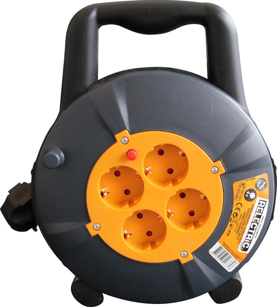 Relectric Kabelhaspel met 4 stopcontacten en randaarde, 15m, Zwart - RELEC493753