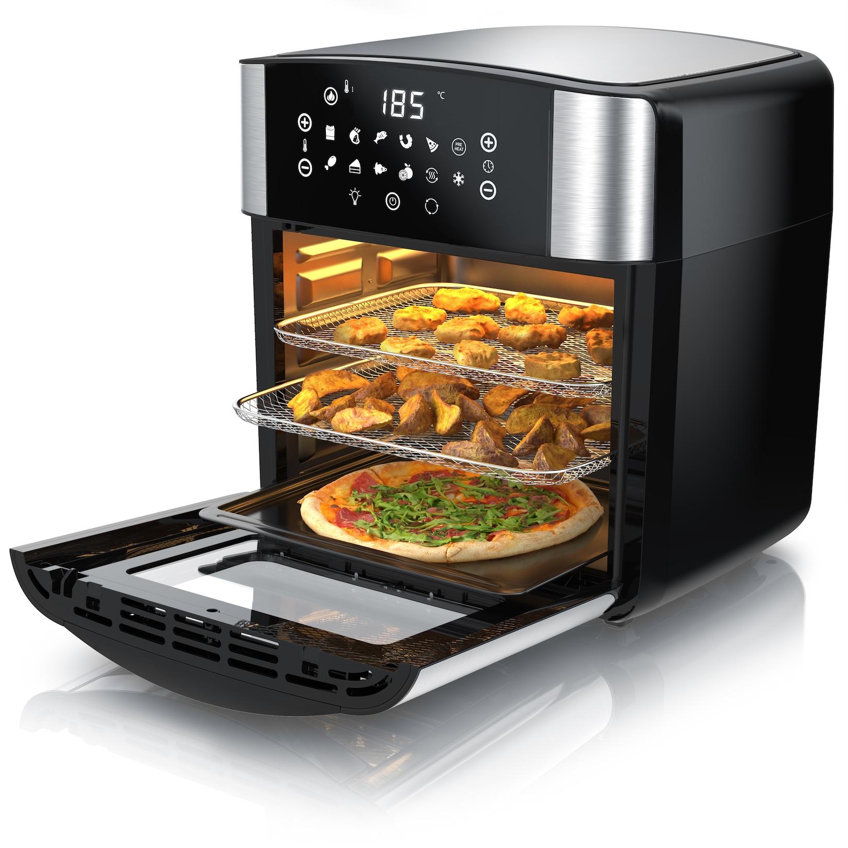 Arendo Heißluftfritteuse Multifunktionsofen 16L, Backofen Umluft, Grill, Dörrautomat, Air Fryer, 1800 W, XXL Fritteuse ohne Öl mit Zubehör für Pizza