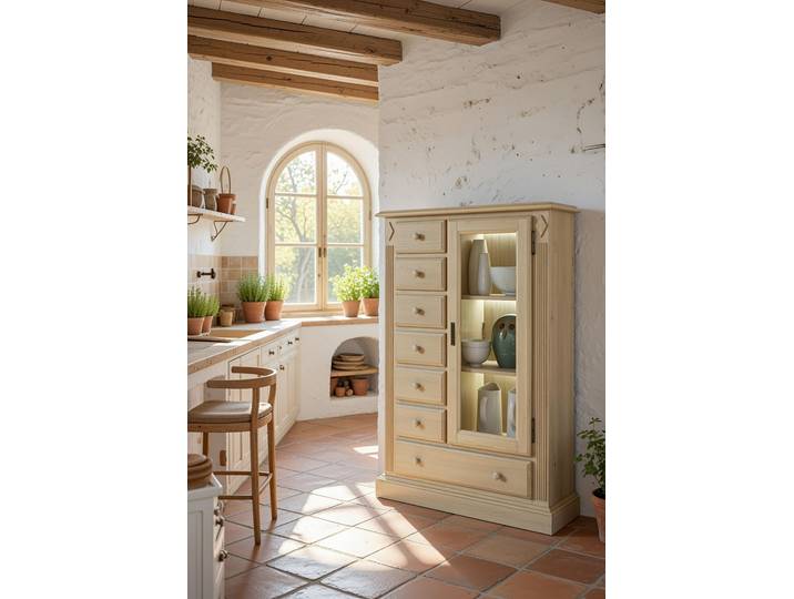Armoire vitrine I 95 x 131 x 47cm Beige