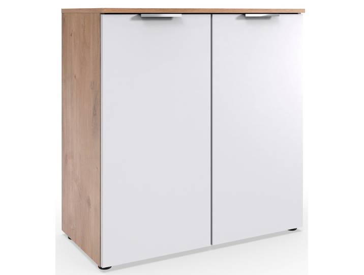 Kommode, Spanplatte, Weiß & Plankeneiche Nachbildung, 81×84×41 cm, 2-türig mit Soft-Close, Modern, Wimex