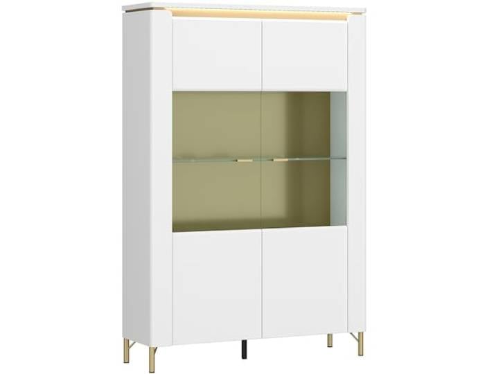 Lomadox Vitrinenschrank in weiß mit goldfarbenen Akzenten, LED-Akzentbeleuchtung, Softclose, Glaseinsatz, B/H/T ca. 110,4/169,2/40 cm