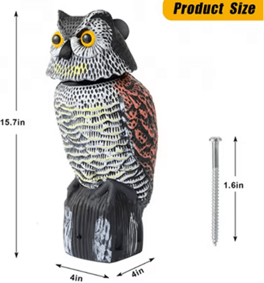 Inspire Picks Fake Owl Decoy With Shaking Head Outdoor Garden Bird Scarecrow Decoration a