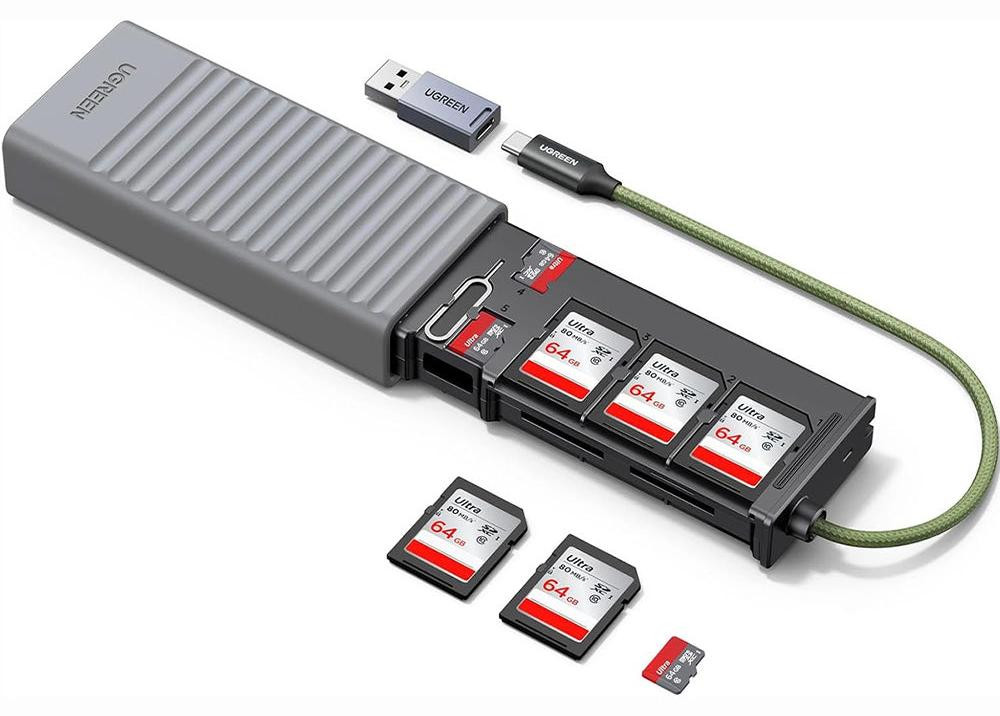Ugreen SD/microSD-kaartlezer USB-A/USB-C CM856 grijs