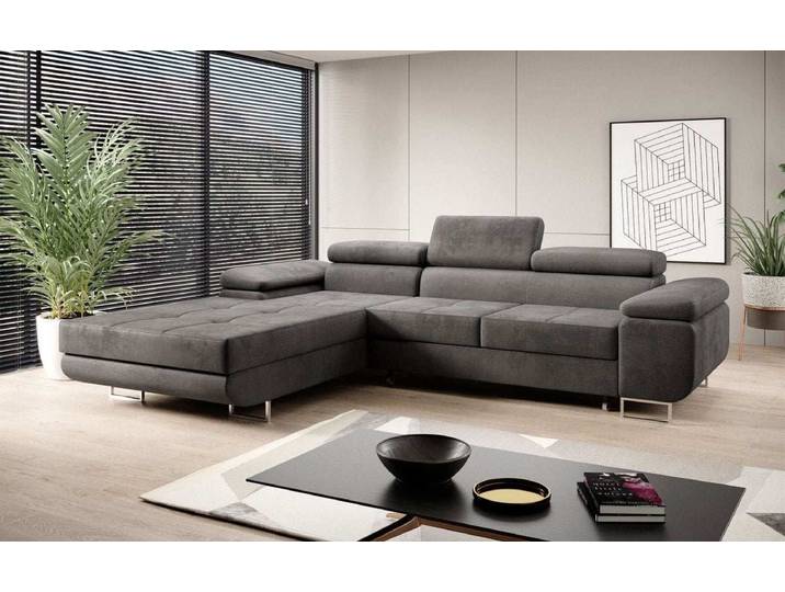 Designer Ecksofa Calvera mit Schlaf- und Klappfunktion in Samt - Samt - Blau - Links - Luxusbetten24